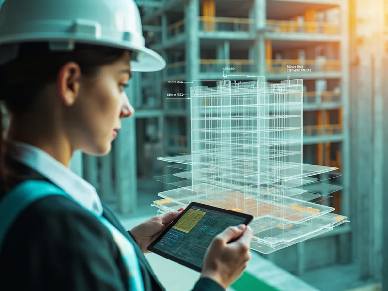 Engenheira analisa um modelo BIM e indicadores de obra em dois monitores